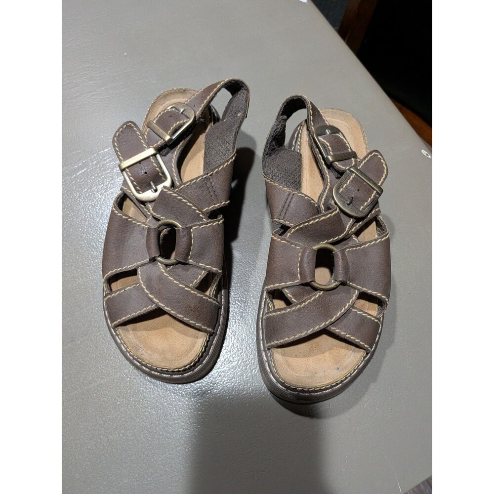 Vintage 1990s Faded Glory Brown Leather Chunky Platform Fisherman Sandals Size 7